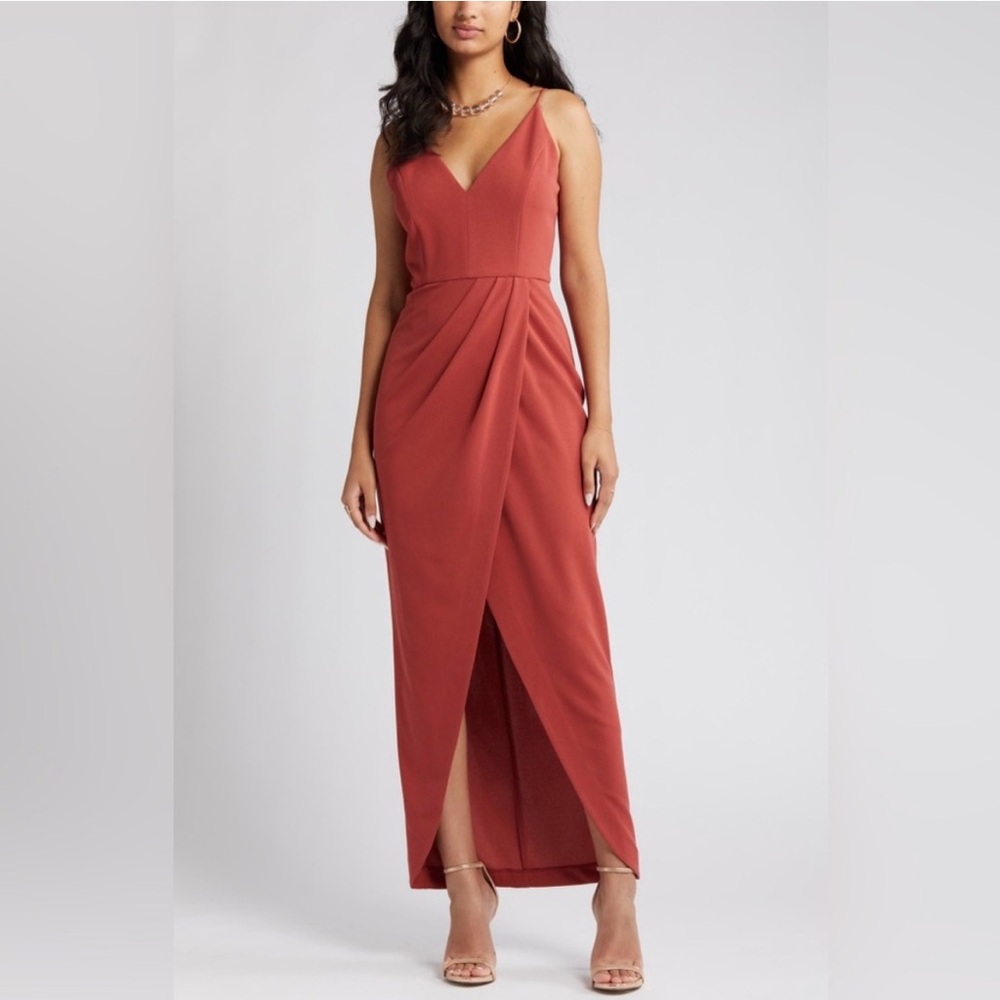 The Ines V-neck Tulip Gown / Dress In Sienna. Made by WAYF.
